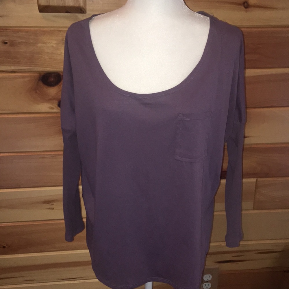 Purple top with spits on sides scoop neck